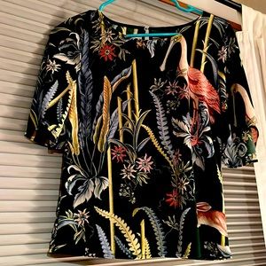 XS Petite Floral and Bird Print Blouse